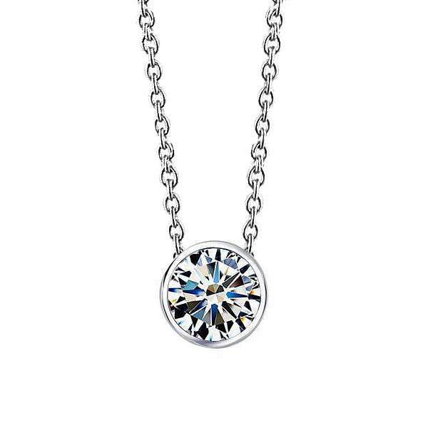 Solitaire colar de diamante com corte redondo pendente 2 quilates em ouro branco 14K - harrychadent.pt