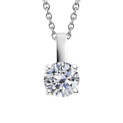 Solitaire Round Cut Diamond Necklace Pendant 2 Carats White Gold 14K