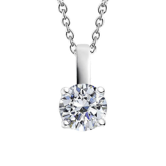 Solitaire colar de diamante com corte redondo pendente ouro branco 2.0 quilates 14K - harrychadent.pt