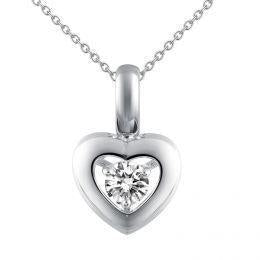 Solitaire redondo diamante em forma de coração pingente 0.50 ct ouro branco 14K - harrychadent.pt