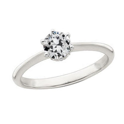Solitaire Round Old Cut Diamond Ring Prong Set White Gold 1.50 Carats