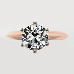 Solitaire Round Old European Ring 6 Prong Set Two Tone 2 Carats