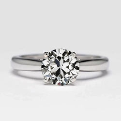 Solitaire Round Old Mine Cut Diamond Ring Tapered Shank 2 Carats