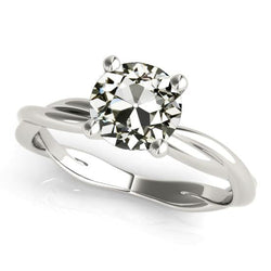 Solitaire Round Old Mine Cut Diamond Ring Twisted Style 2 Carats