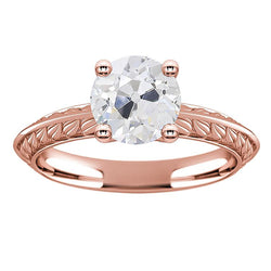 Solitaire Round Old Mine Cut Real Diamond Ring 3 Carats Rose Gold 14K