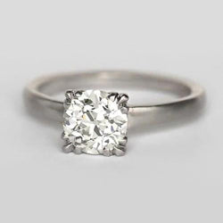 Solitaire Round Old Mine Cut Real Diamond Ring Triple Prong 1.75 Carats