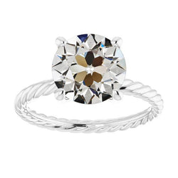 Solitaire Round Old Miner Lab Grown Diamond Ring Rope Style 4 Carats Gold