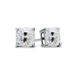 Solitaire Stud Earrings Cushion Old Miner Diamonds 3 Carats Prong Set