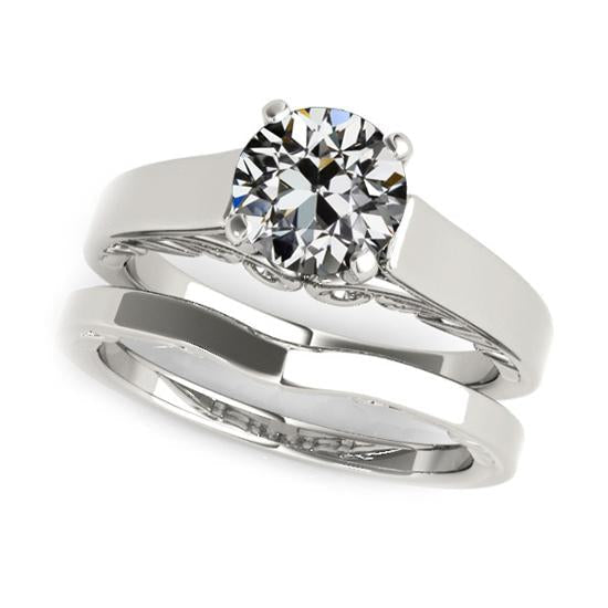 Conjunto de aliança de casamento solitário redondo antigo mineiro com diamante 1.50 quilates - harrychadent.pt