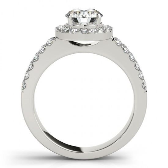 Solitaire com acentos Halo Ring 1.50 quilates redondo diamantes ouro branco 14K - harrychadent.pt