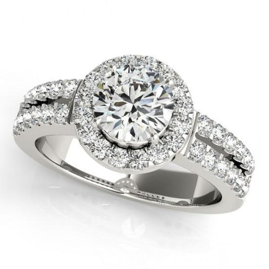 Solitaire com acentos Halo Ring 1.50 quilates redondo diamantes ouro branco 14K - harrychadent.pt