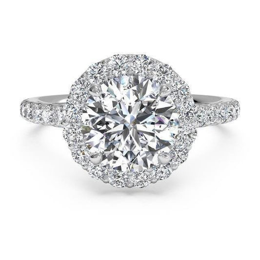 Paciência com detalhes em anel de diamante redondo 3,50 quilates e ouro branco 14K - harrychadent.pt
