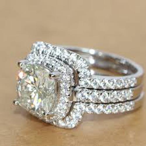 Anel de noivado brilhante de 3.10 quilates de diamantes Halo ouro branco 14K - harrychadent.pt