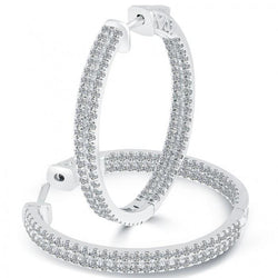 Sparkling Brilliant Cut 4 Ct Diamonds Lady Hoop Earrings WG 14K