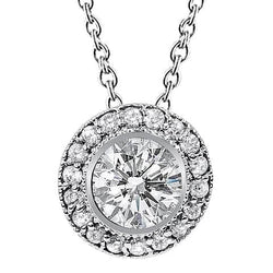 Sparkling Diamond Pendant Necklace 2.50 Ct. Milgrain Bezel Set WG 14K