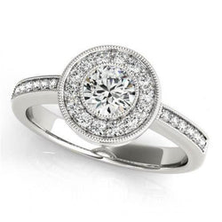 Sparkling Diamonds Halo Engagement 1.35 Carats Ring Gold White 14K