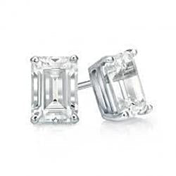 Sparkling Emerald Cut 1.50 Carats Diamond Stud Earring White Gold 14K