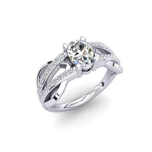 Anel de noivado oval brilhante e redondo de diamante 2 quilates em ouro branco 14K - harrychadent.pt