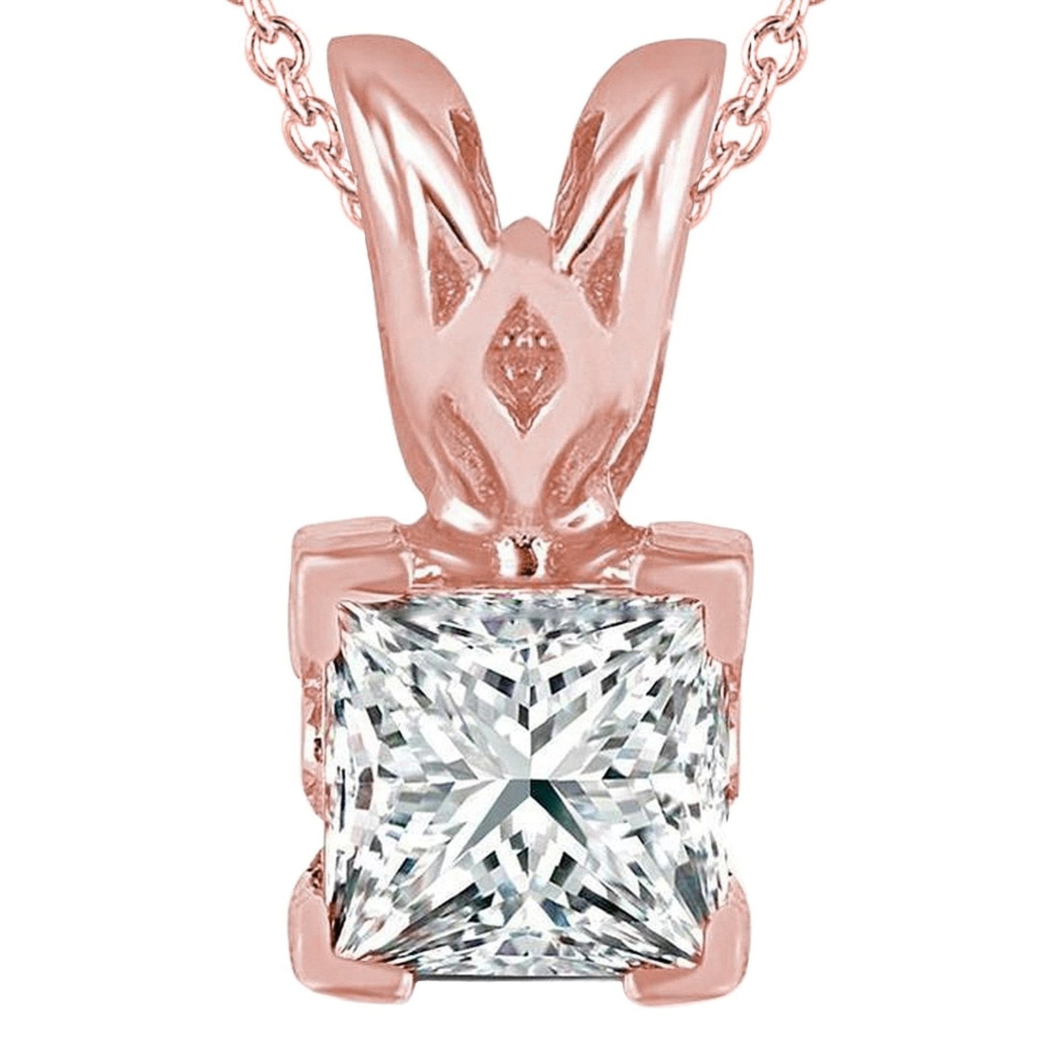 Ciondolo con collana di diamanti taglio principessa scintillante 2 carati in oro rosa 14K - harrychadent.pt
