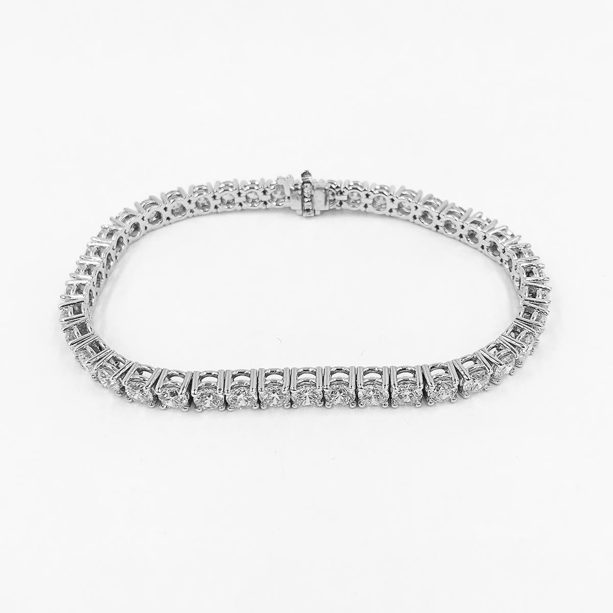 Bracelete de tênis de ouro branco espumante redondo corte 8 quilates de diamantes - harrychadent.pt