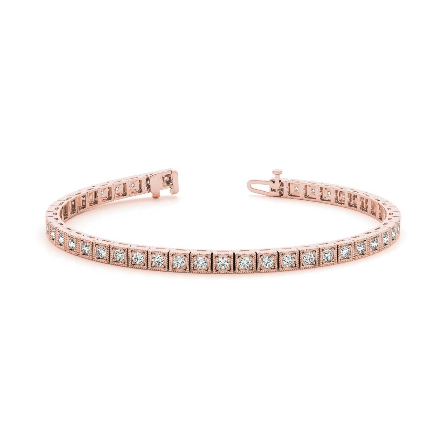 Bracelete Milgrain em ouro rosa 14K com diamantes lapidação redonda espumante 4.40 ct. - harrychadent.pt