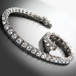 Sparkling Round Diamond Tennis Bracelet 10 Carats White Gold 14K
