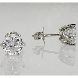 Stud Earrings 1.50 Carats Six Prong Round Diamond White Gold 14K