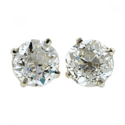 Stud Lady Earring 3 Carats Old Miner Diamond White Gold 14K