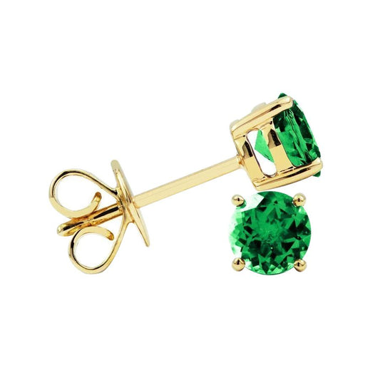 Brincos de pregos ouro amarelo 14K redondo corte 5 quilates verde esmeralda - harrychadent.pt