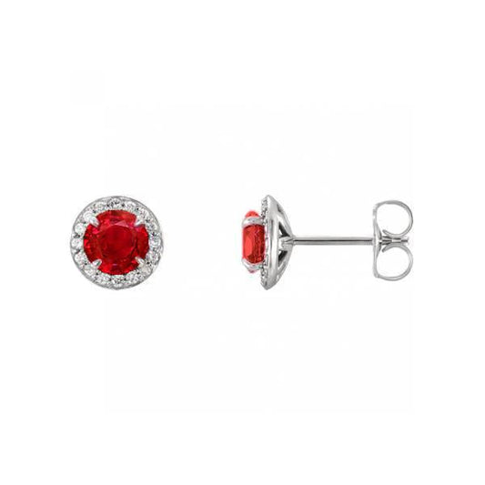 Brincos Halo Studs 14K Branco Vermelho Rubi e Diamantes 4,30 Quilates - harrychadent.pt