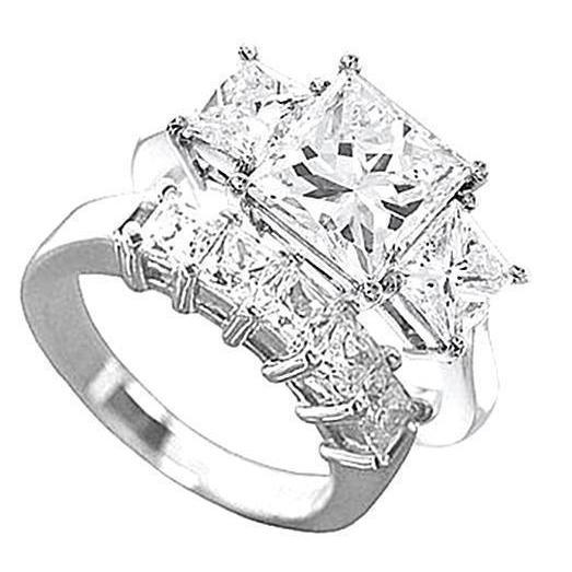 Conjunto de anel de noivado de três pedras 2,5 quilates Princess Cut Diamond WG 18K - harrychadent.pt