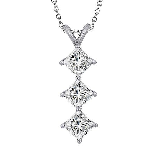 Colar de pingente de diamante com corte de princesa três pedras 3.0 quilates WG 14K - harrychadent.pt