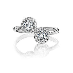 Toi et Moi 3 Carat Round Brilliant Diamond Halo Engagement Ring