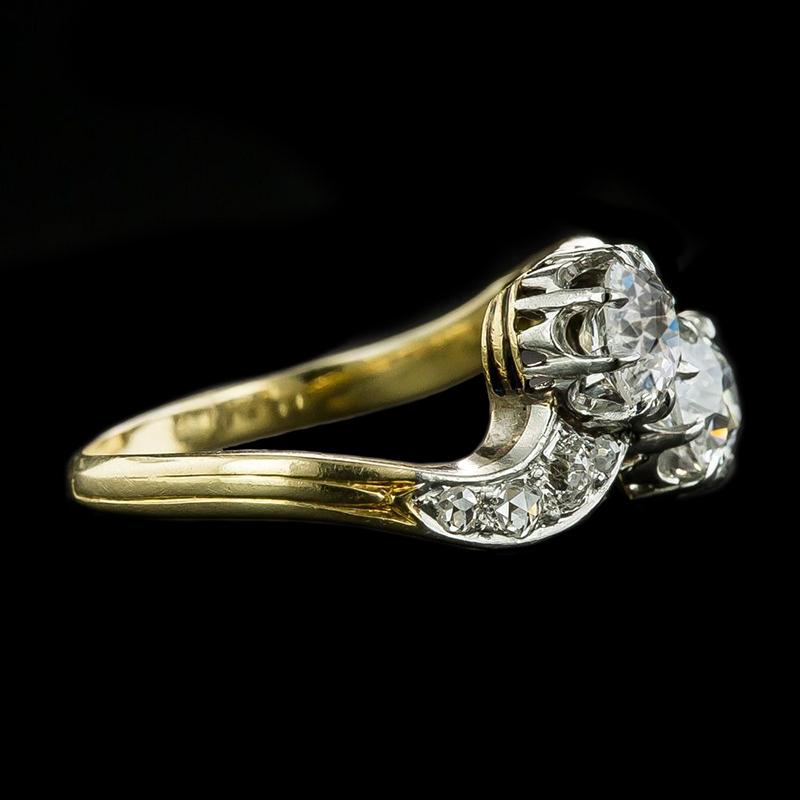 Toi Et Moi Gold Round Old Miner Diamond Ring Two Tone 4.50 Carats