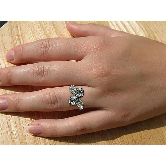 Toi Et Moi Gold Round Old Miner Diamond Ring Two Tone 4.50 Carats