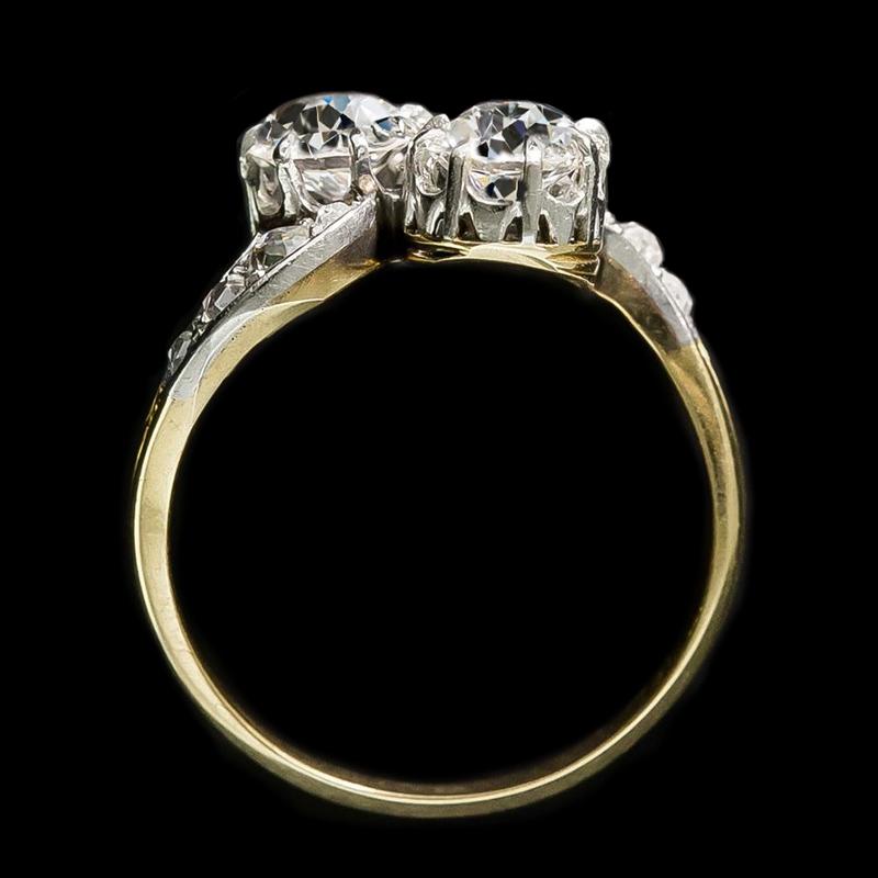 Toi Et Moi Gold Round Old Miner Diamond Ring Two Tone 4.50 Carats