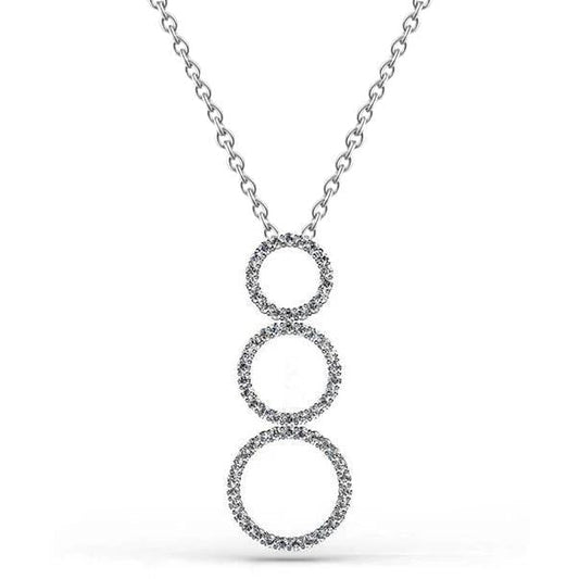 Colar triplo de 8 quilates com pendente redondo de diamantes em ouro branco 14K - harrychadent.pt