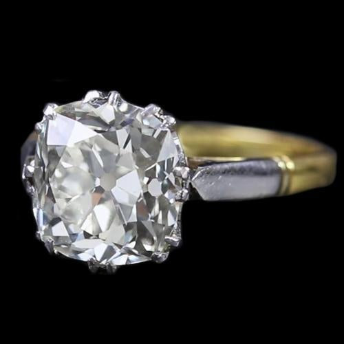 Two Tone Solitaire Engagement Ring Old Cut Cushion Lab Grown Diamond 3 Carats