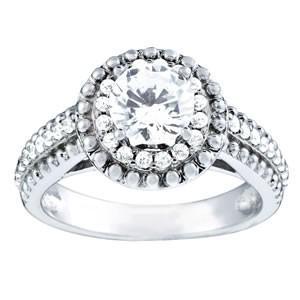 Anel de halo de diamante de estilo vintage com detalhes 1.19 ct. Ouro Branco 14K - harrychadent.pt