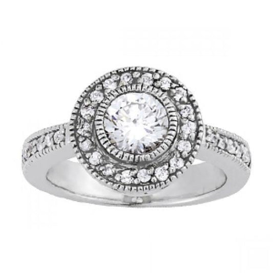 Anel de noivado de diamante redondo Halo estilo vintage 1.50 quilates WG 14K - harrychadent.pt