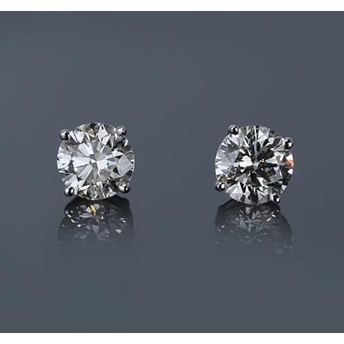 Brinco de pregos de diamante redondo de ouro branco 14K 2 quilates de quatro pontas - harrychadent.pt