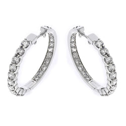 White Gold 14K 3.20 Carats Round Cut Diamonds Lady Hoop Earrings