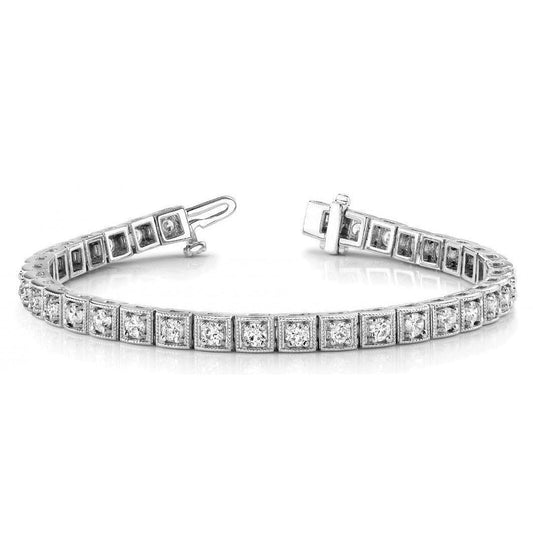 Bracelete de tênis de diamante redondo em ouro branco 14K 7 quilates Joias finas - harrychadent.pt