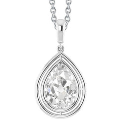White Gold 14K Pear Old Miner Solitaire Lab Grown Diamond Pendant 2.50 Carats