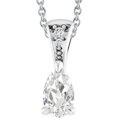 White Gold 14K Real Diamond Pendant Round & Pear Old Cut 3.50 Carats