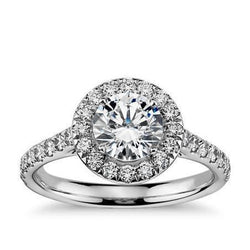 White Gold 14K Solitaire With Accents Diamond Halo Ring 1.40 Carats
