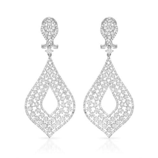 Brinco lustre feminino em ouro branco 14K e diamantes redondos de 5 quilates - harrychadent.pt