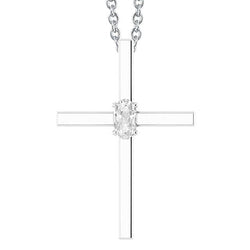 White Gold Cross Diamond Pendant Slide Necklace Oval Old Miner 1 Carat