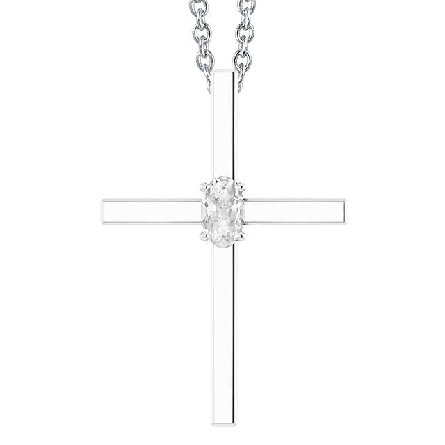 Colar de diamantes com pingente de diamantes em cruz de ouro branco antigo mineiro oval 1 quilate - harrychadent.pt