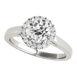 White Gold Halo Old Cut Round Diamond Ring 3.75 Carats